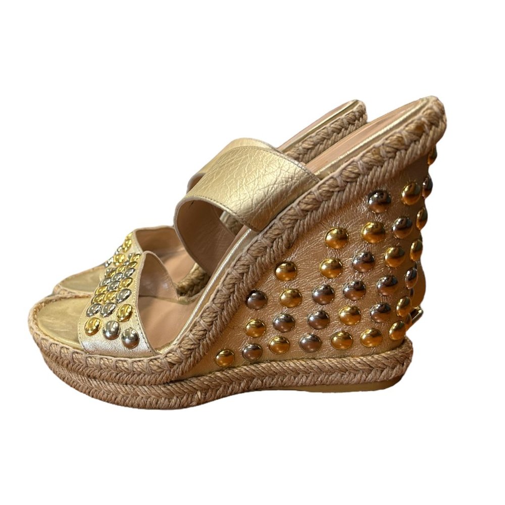 Stuart Weitzman Wedge Sandals Gold Slingbacks Hubcapsbullets Espadrilles